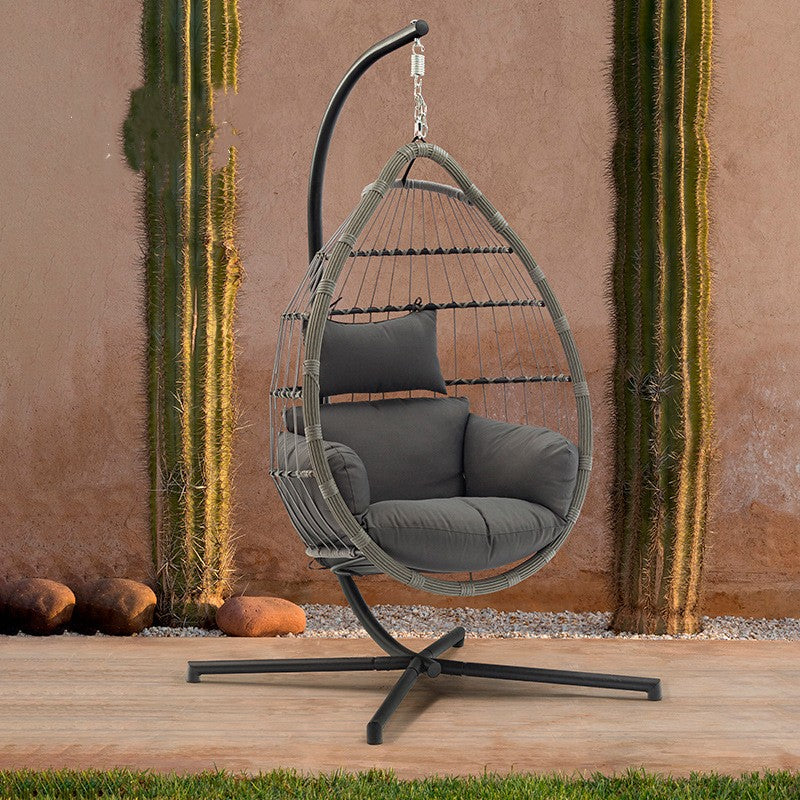 Wicker Rattan Patio Basket Hanging Chair with Stand for Indoor and Outdoor Use