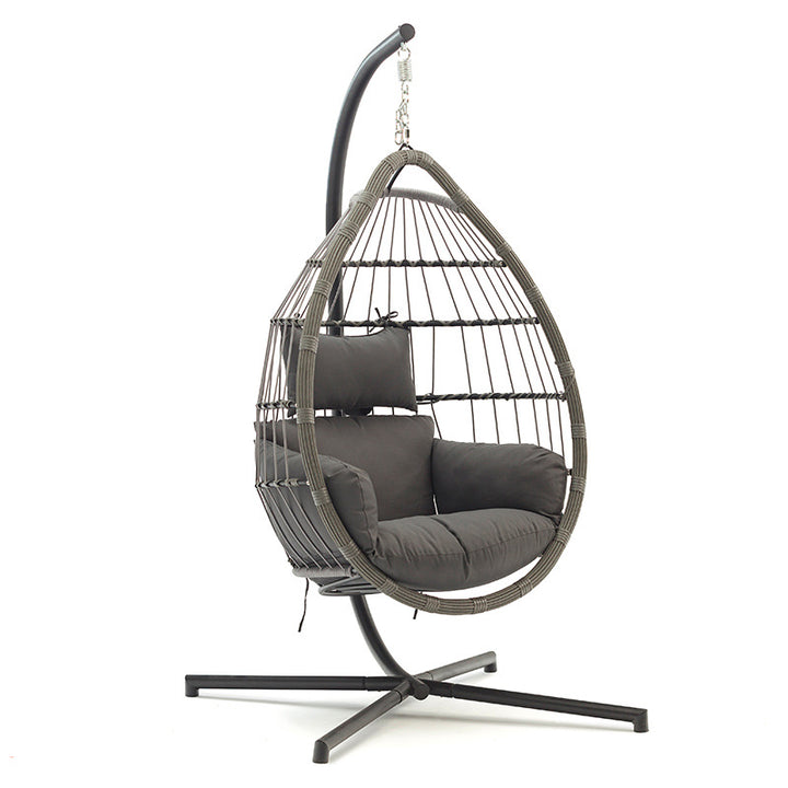 Wicker Rattan Patio Basket Hanging Chair with Stand for Indoor and Outdoor Use