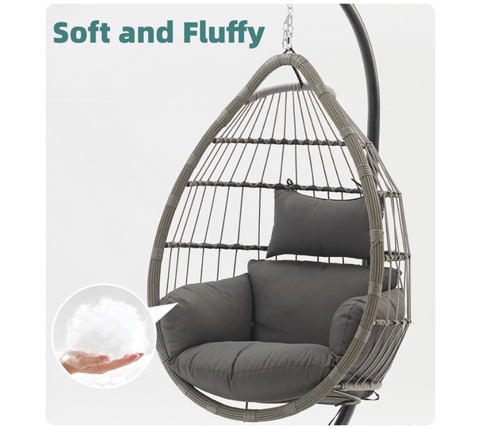 Wicker Rattan Patio Basket Hanging Chair with Stand for Indoor and Outdoor Use
