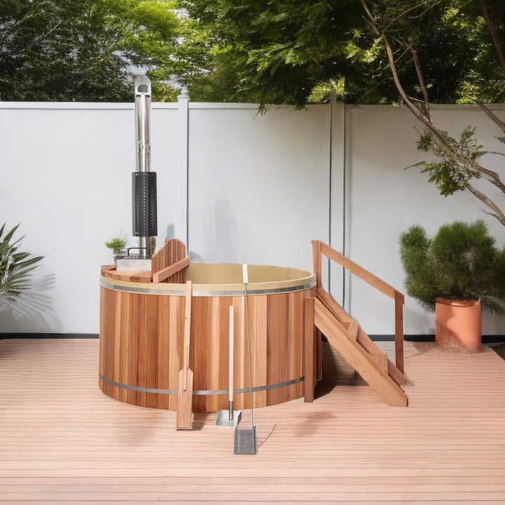 Holalifes Wood Fired Canadian Cedar Outdoor Hot Tub with Inner Heater