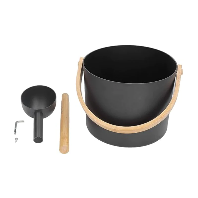 Retro Aluminum Sauna Bucket Barrel with Laddle Scoop Kit WA002
