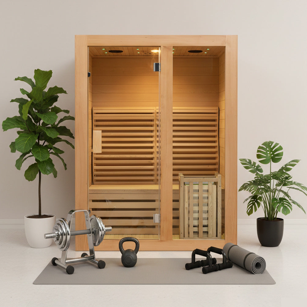 Lumo Indoor Steam Sauna for 2-3 Person | Traditional Dry Sauna Kit with WiFi Control, Harvia Heater, 7-Color Physiotherapy Light | HolaLifes