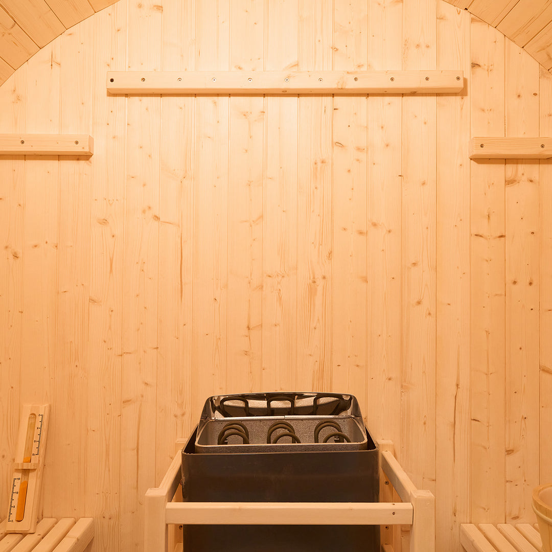 Interior Space Details of HolaLifes® Rovo 1-2 Person Outdoor Barrel Sauna