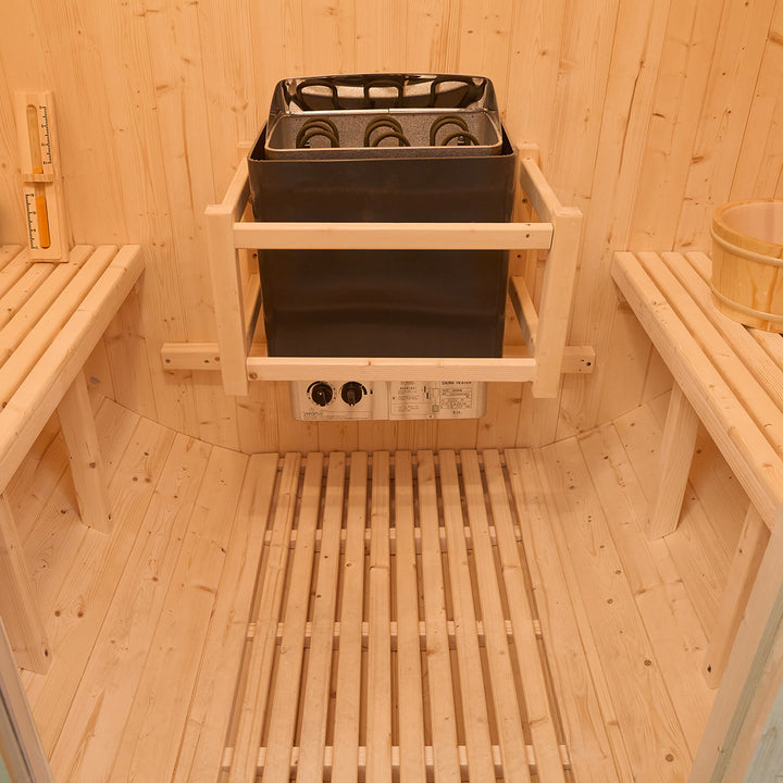 Interior Space Details of HolaLifes® Rovo 1-2 Person Outdoor Barrel Sauna
