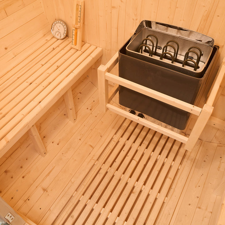 Interior Space Details of HolaLifes® Rovo 1-2 Person Outdoor Barrel Sauna