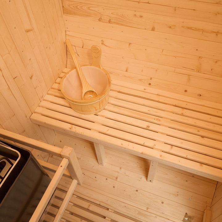 Solid Wood Bench of HolaLifes® Rovo 1-2 Person Outdoor Barrel Sauna