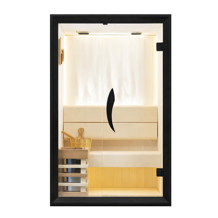 Tero 1 Person Steam Sauna for Home Use | Traditional Sauna with WiFi , Harvia, Lighting, Himalayan Salt Panels (Illuminated) | HolaLifes
