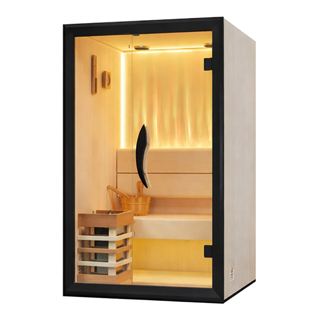 Tero 1 Person Steam Sauna for Home Use | Traditional Sauna with WiFi , Harvia, Lighting, Himalayan Salt Panels (Illuminated) | HolaLifes