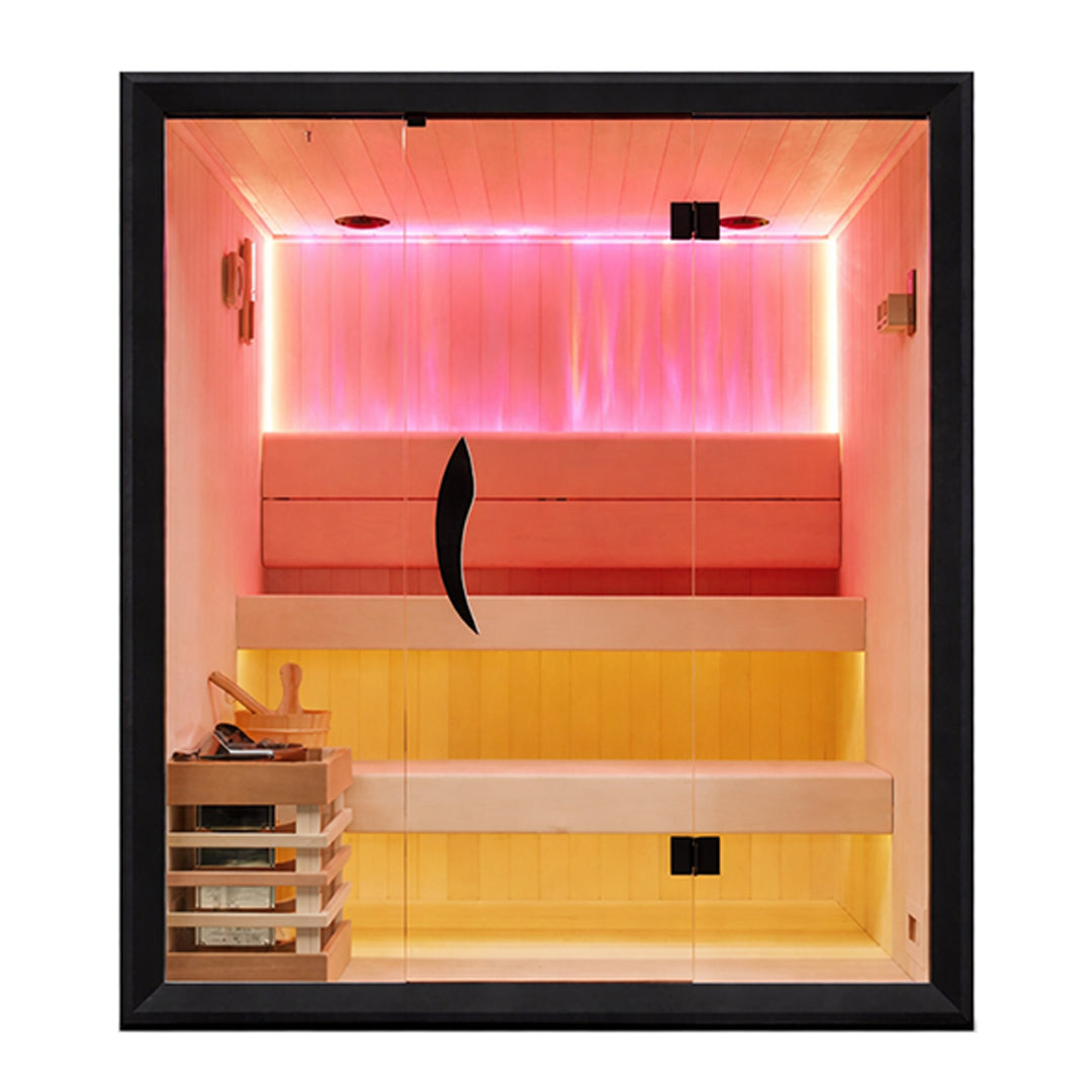 Tero 3-4 Person Steam Sauna for Home Use | Traditional Sauna with WiFi , Harvia, Lighting, Himalayan Salt Panels (Illuminated) | HolaLifes