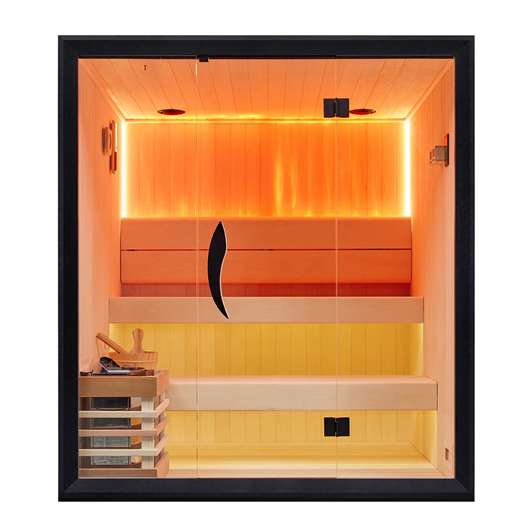 Tero 3-4 Person Steam Sauna for Home Use | Traditional Sauna with WiFi , Harvia, Lighting, Himalayan Salt Panels (Illuminated) | HolaLifes
