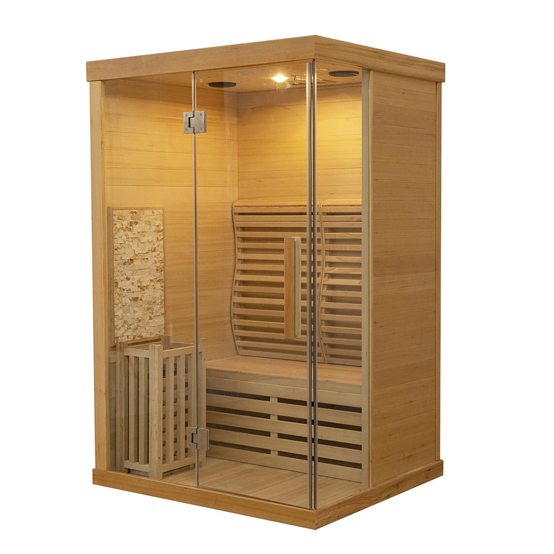 Zeno 1 Person Indoor Steam Sauna | Traditional Dry Sauna Kit with Luxury Jade Interior Decoration, WiFi Control, Harvia Heater, 7-Color Physiotherapy Light | HolaLifes