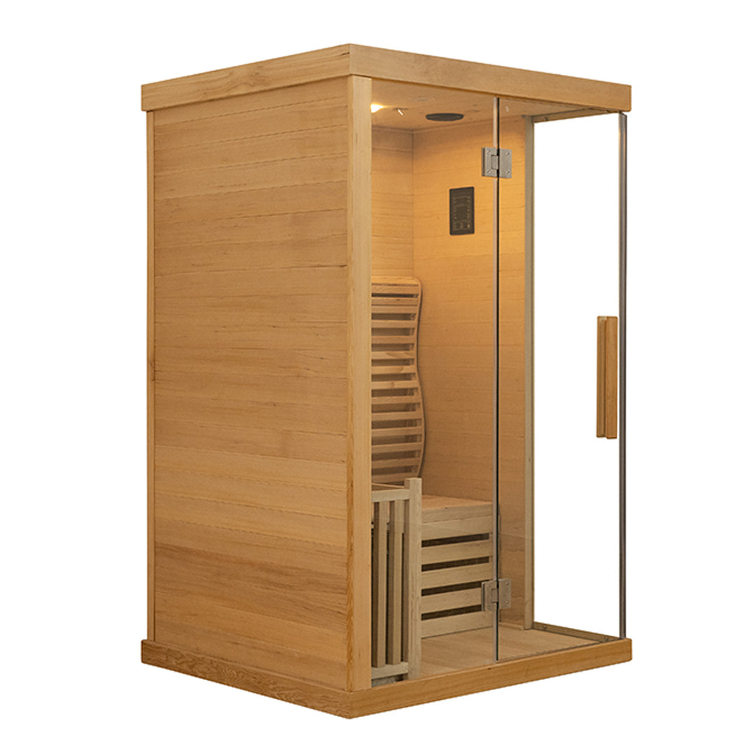 Zeno 1 Person Indoor Steam Sauna | Traditional Dry Sauna Kit with Luxury Jade Interior Decoration, WiFi Control, Harvia Heater, 7-Color Physiotherapy Light | HolaLifes