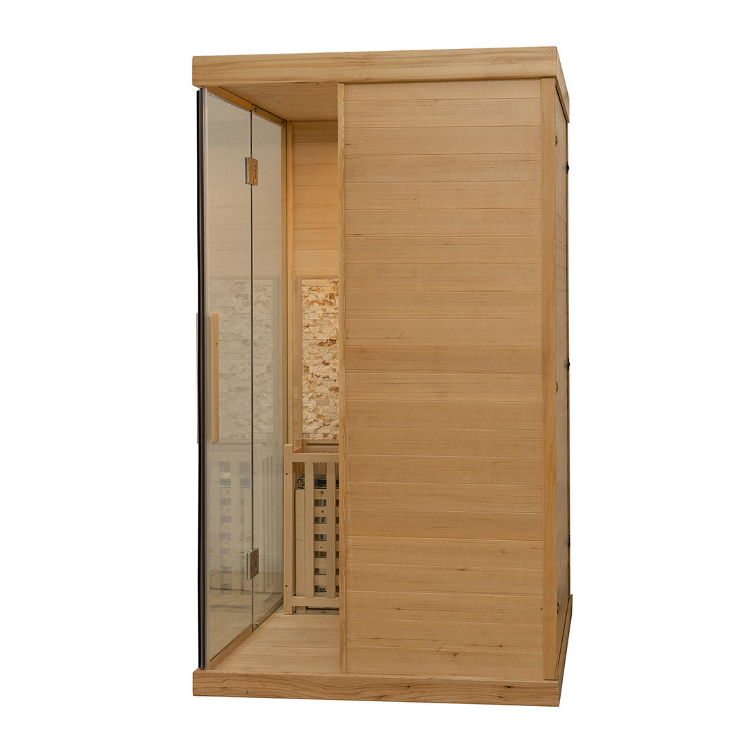 Zeno 1 Person Indoor Steam Sauna | Traditional Dry Sauna Kit with Luxury Jade Interior Decoration, WiFi Control, Harvia Heater, 7-Color Physiotherapy Light | HolaLifes