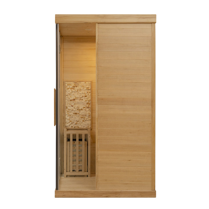 Zeno 1 Person Indoor Steam Sauna | Traditional Dry Sauna Kit with Luxury Jade Interior Decoration, WiFi Control, Harvia Heater, 7-Color Physiotherapy Light | HolaLifes