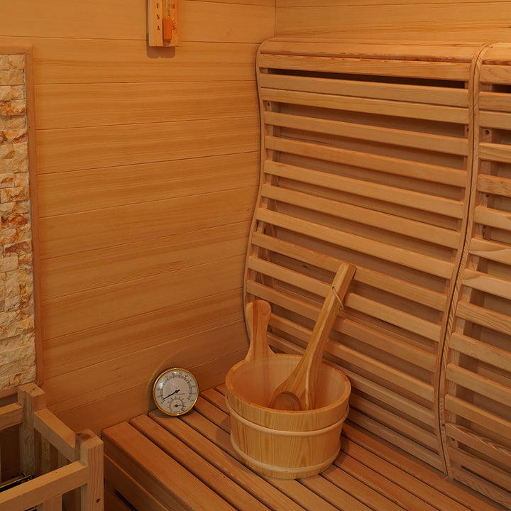 Wooden Backrest of HolaLifes Zeno 1 Person Indoor Traditional Steam Sauna